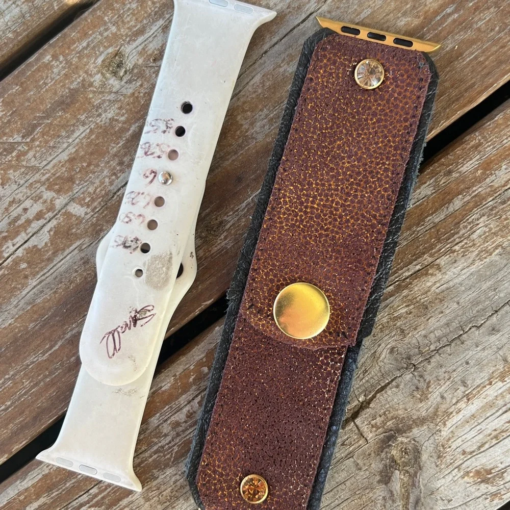 Brown glittery Leather on off black leather Apple Watch band